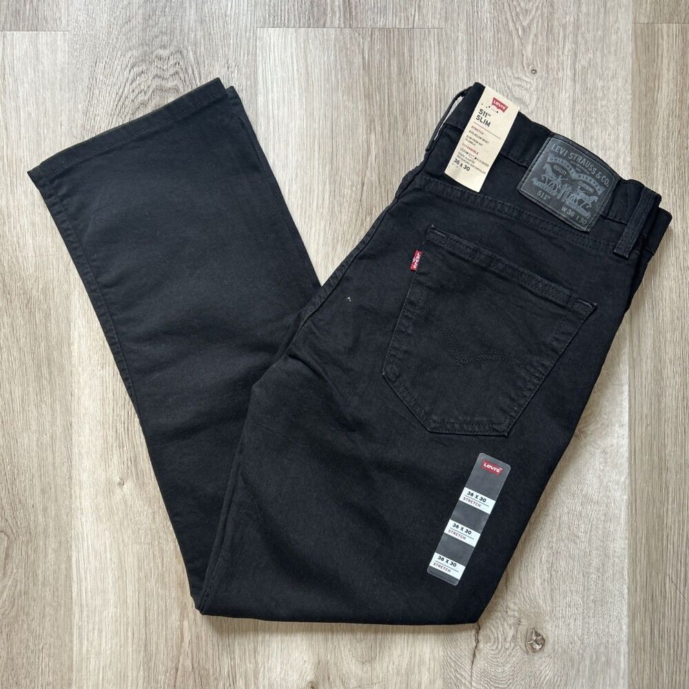 Levi's 511 Slim Fit Mens 36x30 (36x28) Black Washed Jeans Stretch Denim Low NWT